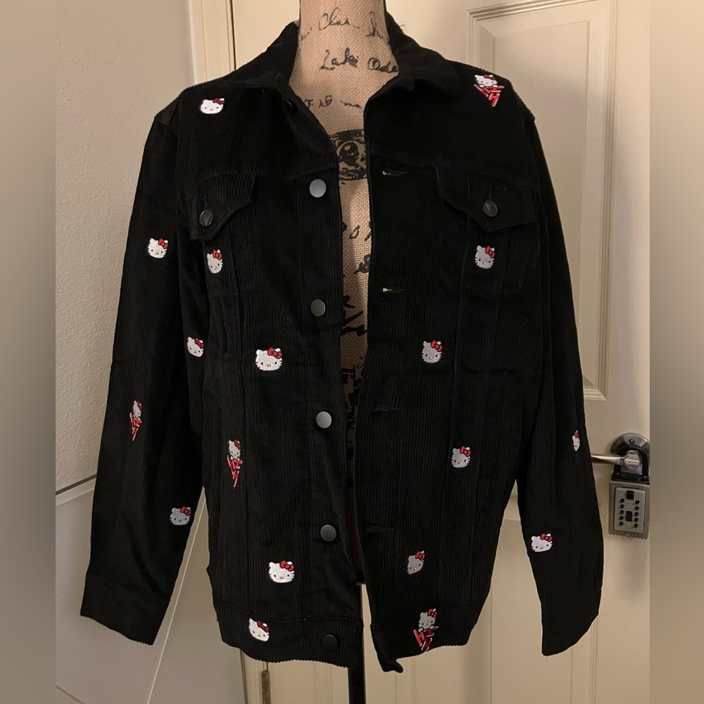 Hypland x Hello Kitty Embroidery patch black corduroy shirt jacket large 10 12